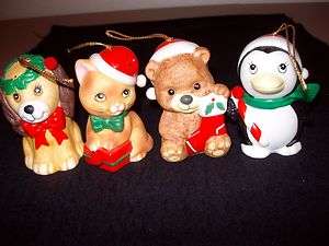 Set of 4 Animal Christmas Ornament Bells by J.S.N.Y. Ceramic Pre Owned 