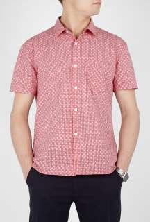   Works  Red Spot Print Gingham Short Sleeve Shirt by Universal Works
