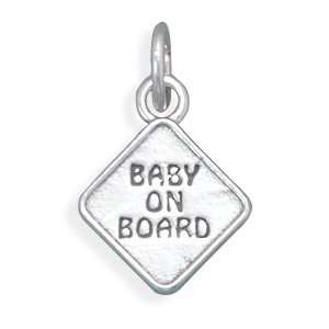  Sterling Silver Oxidized Baby on Board Charm with 18 