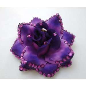   Purple Rose Hair Flower Clip and Pin Back Brooch 
