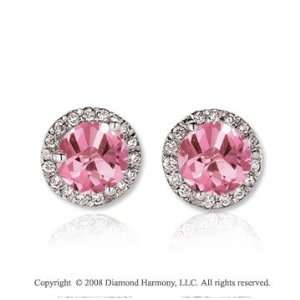  14k White Gold 2 Carat Pink Sapphire Diamond Stud Earrings 