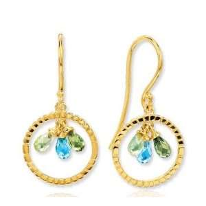  14k Yellow Gold Multi Gemstone Drop Earrings Jewelry