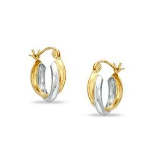    14K Two Tone Gold Woven Double Hoop Earrings HINGED HOOPS Jewelry