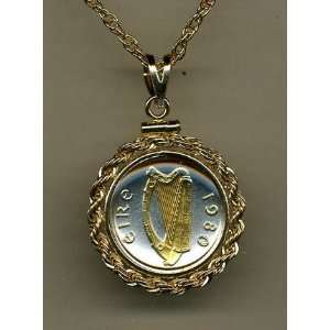   Gold Filled Rope Bezel Coin Pendant on 18 Necklace