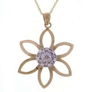   Karat Yellow Gold 1/8 carat Diamond Flower Necklace (18 inch) Jewelry