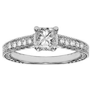   Set Princess Cut Diamond Engagement Ring in 18k White Gold   Size 9