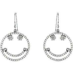 14K White Gold Diamond Smiley Face Earrings   0.67 Ct. Jewelry