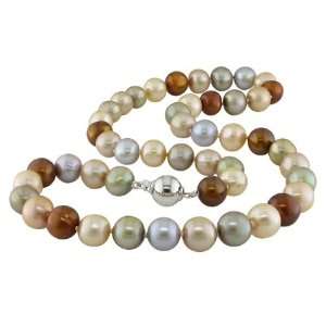  colored Pearl Strand Necklace with Silver Ball Clasp (9 10mm) Jewelry
