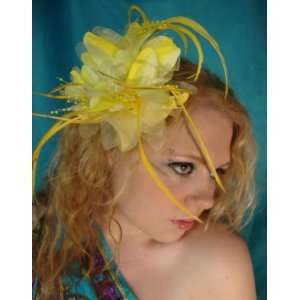  Yellow Flower Feather Hair Clip Claw Beauty