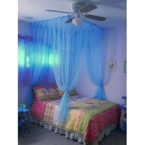   Corner Blue Bed Canopy Mosquito Net Full Queen King