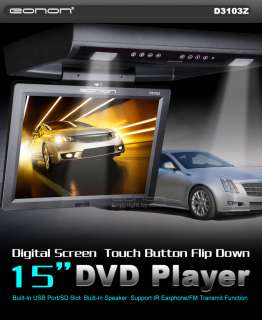   15 LCD Car Flip Down Overhead Swivel Monitor DVD Player IR  