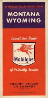 1951 SOCONY VACUUM MOBIL GAS Road Map MONTANA WYOMING  