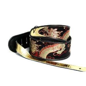   Brocade with Gold Adjustable Tail Guitar Strap Musical Instruments