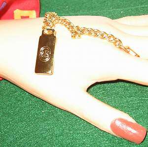 GUCCI CHARM FOB SM LINK CHARM BRACELET GOLDTONE 7 FOLD OVER CLASP 