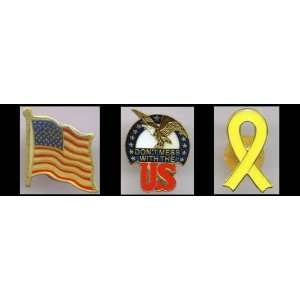  Lapel Pin Set Army Navy Air Force Marine American Flag Set of 3 pins 