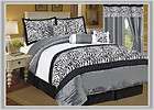   Zebra Satin Comforter Set+Window Curtain King Grey/Black/Whi​te