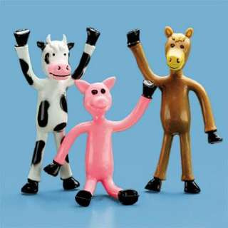   Bendable FARM BARNYARD ANIMALS Dozen Kids Party Favors Cow Pig Horse