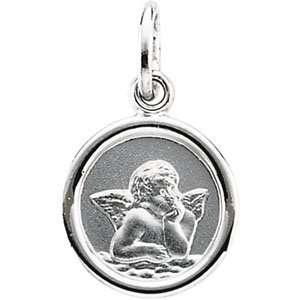  14K White Gold 14.25 Round Angel Pendant Medal Jewelry