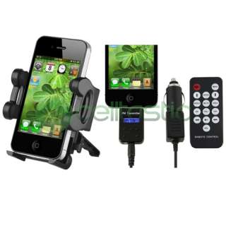 2in1 FM Transmitter Remote Car Mount Holder Cradle For Apple iPod 