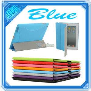   Soft Smart PU Leather Cover + Hard Plastic Case for Apple iPad 2 Blue