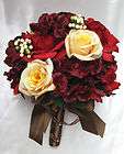 17 pc Bridal Bouquet wedding flowers APPLE RED FALL