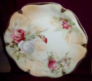 ES Prussia Pink Rose Peach Gold Scalloped Plate 9 1/2  