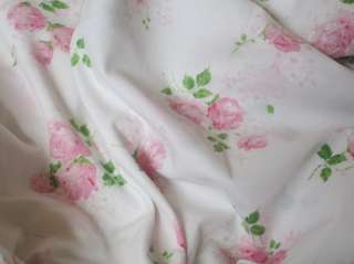 TWO Vintage Sheets~Shabby Cottage Chic Pink Roses on White~Dan River 
