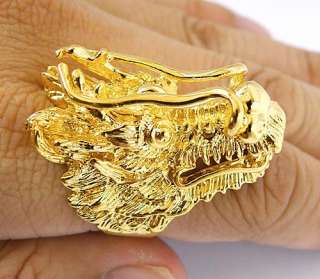BIG CHINESE LUCKY DRAGON AMULET GOLD MENS RING Sz 14  