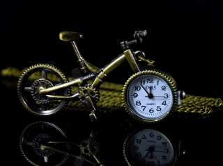 J089 Vintage Brass Tone Bike Bicycle Pocket Watch Chain  