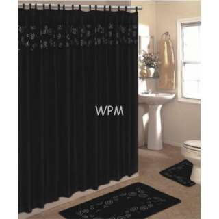 15 piece bath rug set black bathroom fabric shower curtain matching 