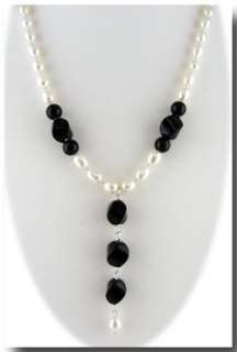 Black Onyx Pearls Sterling Silver Necklace Earrings 945  