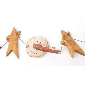 Wooden Rustic Barn Stars and Whimsical Snowman Faces on Rusted Wire 