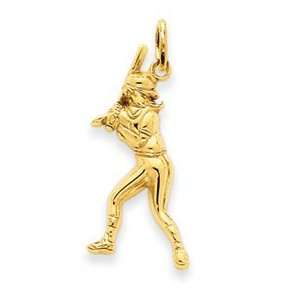  14k Yellow Gold Female Baseball Batter Pendant Jewelry