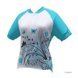 World Jerseys Womens Butterfly Cycling Jersey White/Turquoise; XS 