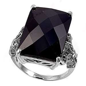   Silver Marcasite Rings with Black Onyx CZ   Sizes 6 10 Jewelry