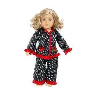  Black White Polka Dot with Red Trim 2pc Pajama Set    Fits 