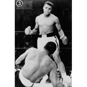   standing over a fallen Sonny Liston in a boxing ring