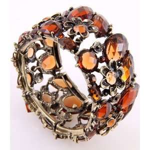   Jewelry Antique Brown Acrylic Jewelry Flower Cuff Bangle Bracelet