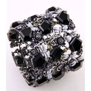   Black Acrylic Jewelry Flower Cuff Bangle Bracelet 