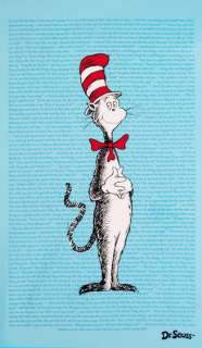 The Cat in The Hat Seuss Fabric Large Panel With Background Book 
