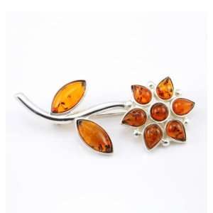   Sterling Silver Cognac Amber Brooch   Petals of Amber Brooch Jewelry