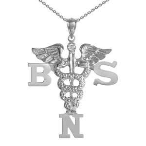  NursingPin   BSN Nursing Charm with Diamond on Necklace in 