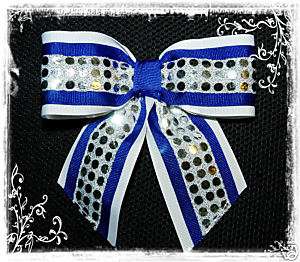 Cheerleader Spirit Sequin bow Royal/ White /Silver  