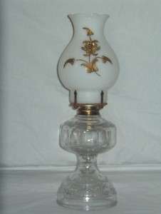   02/03/12) Antique Oil Kerosene Lamp With A Milk Class Chimney  