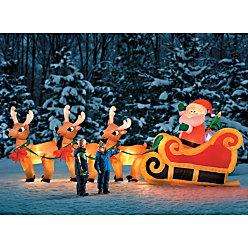 HUGE Outdoor Holiday Christmas Inflatable SANTA SLEIGH REINDEER 20ft 