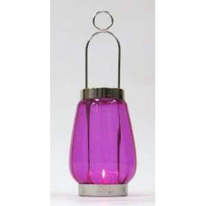    COLORED GLASS CHROME PLATED CANDLE LANTERN