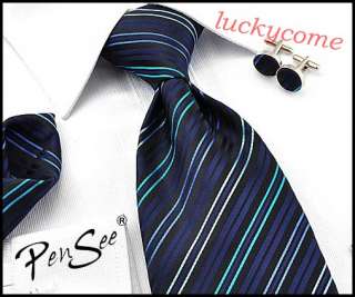 New dark colored Woven silk mens Ties necktie set cufflinks hanky 