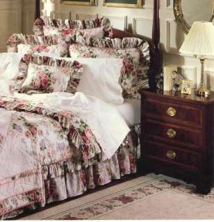   Rose Pink Ivory Floral KING DUVET COVER Ruffled New 100% Cotton Print