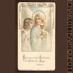 First Communion souvenir french antique Holy Card Angel Chalice 