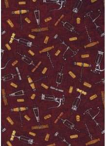 CORKSCREWS & CORKS ON BURGUNDY~ Cotton Quilt Fabric  